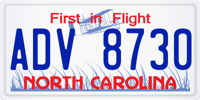 NC license plate ADV8730