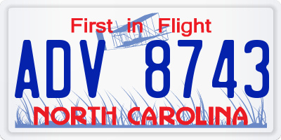 NC license plate ADV8743