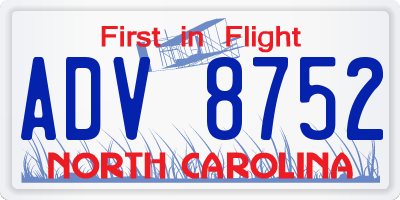 NC license plate ADV8752