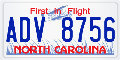 NC license plate ADV8756