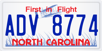 NC license plate ADV8774