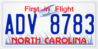 NC license plate ADV8783