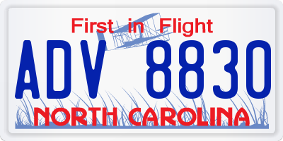 NC license plate ADV8830