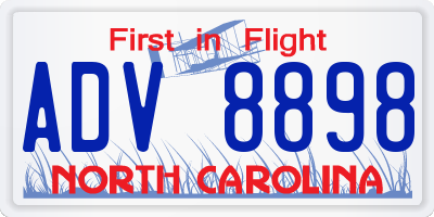 NC license plate ADV8898