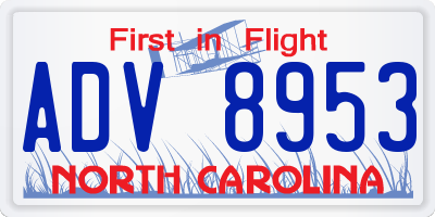 NC license plate ADV8953