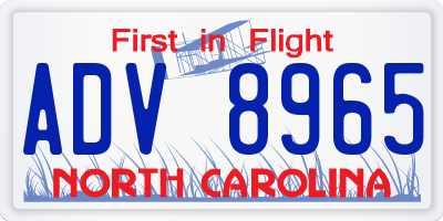 NC license plate ADV8965