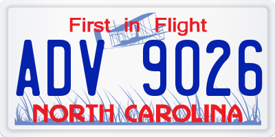 NC license plate ADV9026