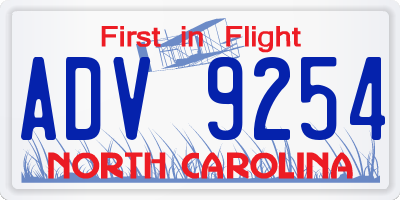 NC license plate ADV9254