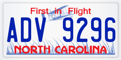 NC license plate ADV9296