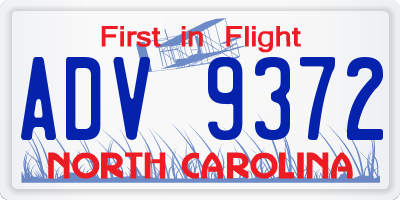 NC license plate ADV9372