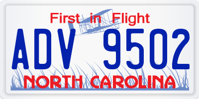 NC license plate ADV9502