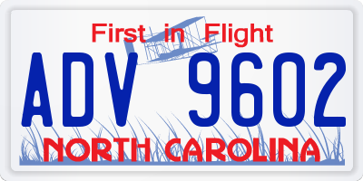 NC license plate ADV9602