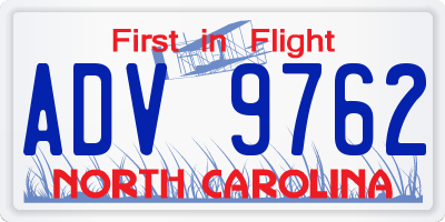 NC license plate ADV9762
