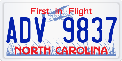 NC license plate ADV9837