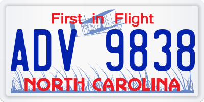 NC license plate ADV9838