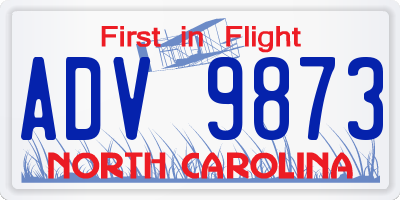 NC license plate ADV9873