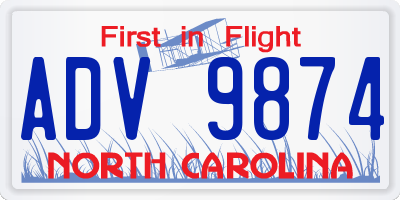 NC license plate ADV9874