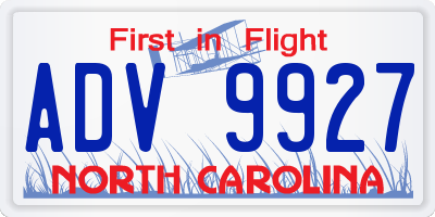 NC license plate ADV9927