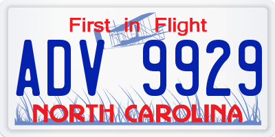 NC license plate ADV9929
