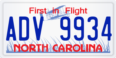 NC license plate ADV9934