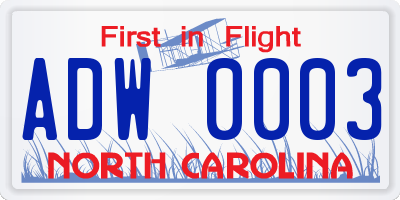 NC license plate ADW0003