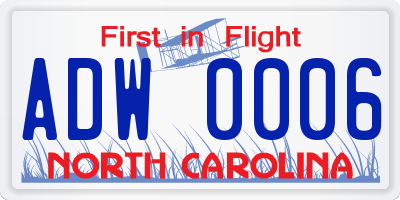 NC license plate ADW0006