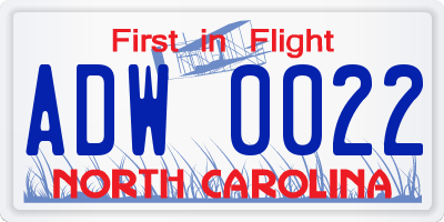 NC license plate ADW0022