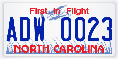 NC license plate ADW0023