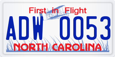 NC license plate ADW0053