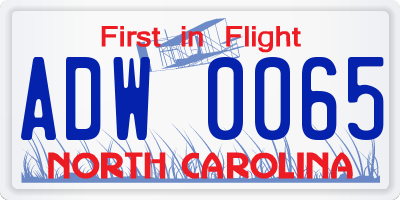 NC license plate ADW0065