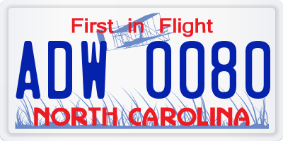 NC license plate ADW0080