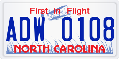 NC license plate ADW0108