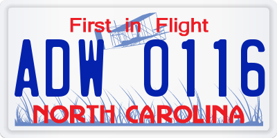 NC license plate ADW0116