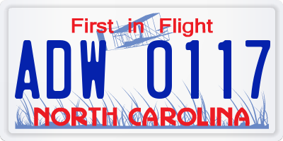 NC license plate ADW0117