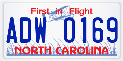 NC license plate ADW0169