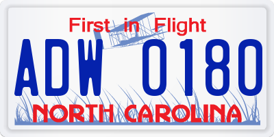 NC license plate ADW0180