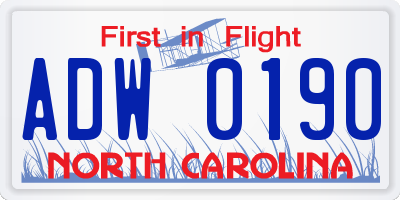 NC license plate ADW0190