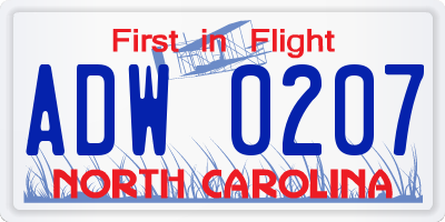 NC license plate ADW0207