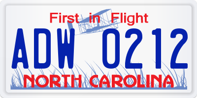NC license plate ADW0212