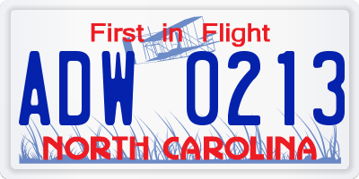 NC license plate ADW0213