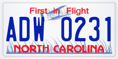 NC license plate ADW0231