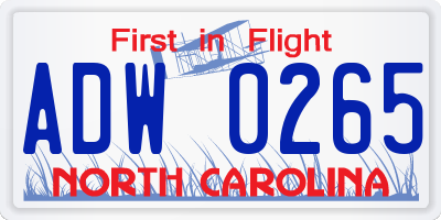 NC license plate ADW0265