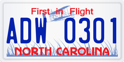 NC license plate ADW0301