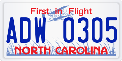 NC license plate ADW0305