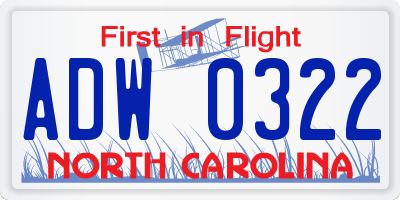 NC license plate ADW0322