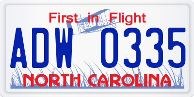 NC license plate ADW0335
