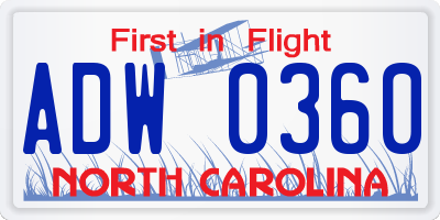 NC license plate ADW0360