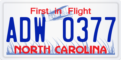 NC license plate ADW0377