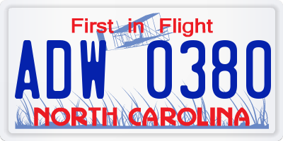 NC license plate ADW0380