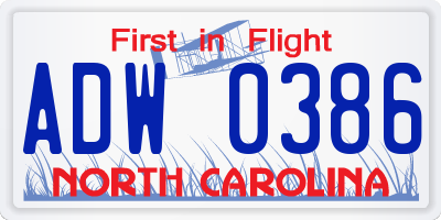 NC license plate ADW0386